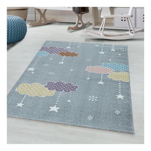 Kinderteppiche 10 mm Kurzflor Teppich mit Bunte Wolken, Stern Motiv