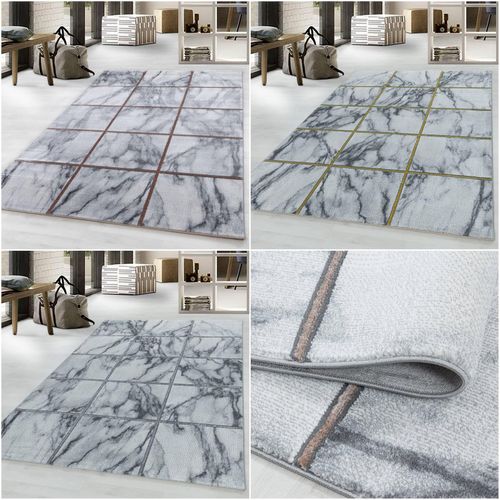 Modern Designer Teppich, Kurzflor Marmor Optik, Rechteckig, Pflegeleicht
