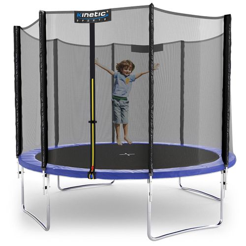 KINETIC SPORTS Trampolin Outdoor SALTO Ø 183/244/305/366/400/430/490 cm - Kindertrampolin Set mit Leiter, Netz, Randpolster, USA Sprungtuch - Gartentrampolin, bis zu 160kg Blau Ø 305 cm Ø 305 cm, Blau