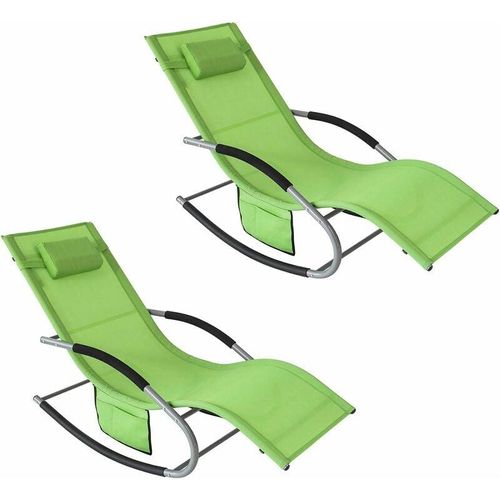 Sobuy - OGS28-GRx2 2-er Set Swingliege Schaukelliege Sonnenliege 2 personen Schaukelstuhl Liegestuhl Gartenliege mit Tasche Saunaliegen Kippliegen