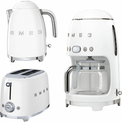 Morning Set Wasserkocher weiß 1,7 Liter + 2-Scheiben Toaster weiß + Filterkaffeemaschine weiß 50´s Retro Style - Smeg