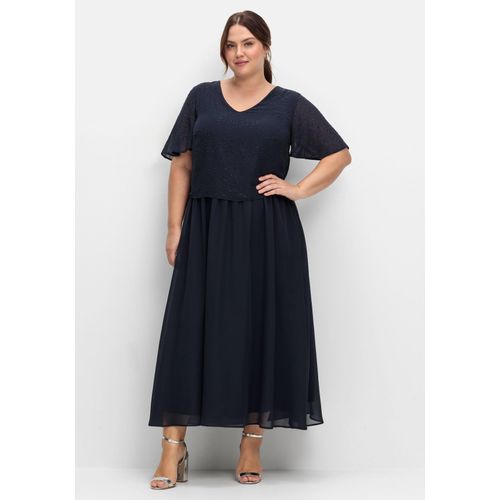 Chiffonkleid im Lagenlook, mit Schmucksteinen, tiefblau, Gr.48