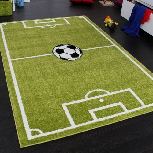 Teppich Kinderzimmer Jungs Fußball Spielteppich Kinderteppich Fußballplatz Grün 200x280 cm - Paco Home