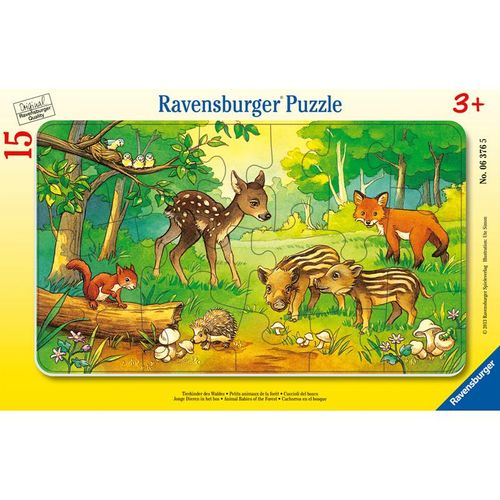 Ravensburger Kinderpuzzle - 06376 Tierkinder des Waldes - Rahmenpuzzle für Kinder ab 3 Jahren, mit 15 Teilen
