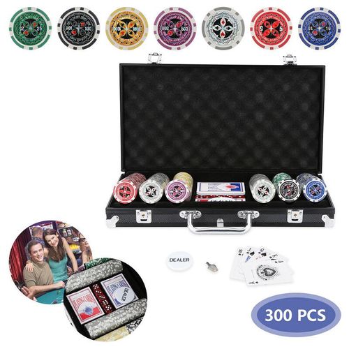 Pokerkoffer Pokerset Pokerchips 300 Chips Spielmatte Profi Alu Button Cash-Game Schwarz - Vingo