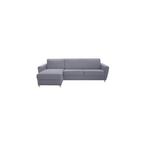 Schlaf-Ecksofa mit Stauraum 4-Sitzer grauer Stoff und helles Holz anpassbar GRAHAM