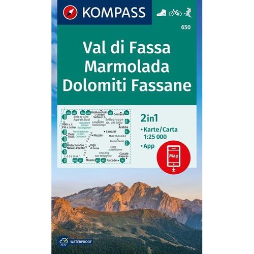KOMPASS Wanderkarte 650 Val di Fassa, Marmolada, Dolomiti Fassane 1:25.000, Karte (im Sinne von Landkarte)