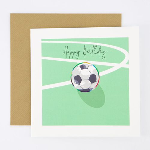 Weiß-grüne Geburtstagskarte mit Fußballmotiv