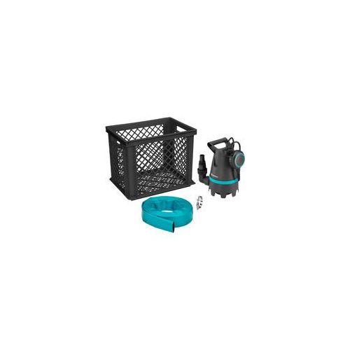 Schmutzwasser-Tauchpumpe 10500 BASIC, Hochwasser-Set, Tauch- / Druckpumpe schwarz/türkis, 400 Watt, inkl. Schlauch-Anschluss, Aufbewahrungsbox