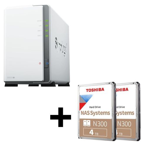 Synology DiskStation DS223J 2 Einschübe NAS-Server Leergehäuse + 8TB (2x4TB) Toshiba N300 SATA 3.5