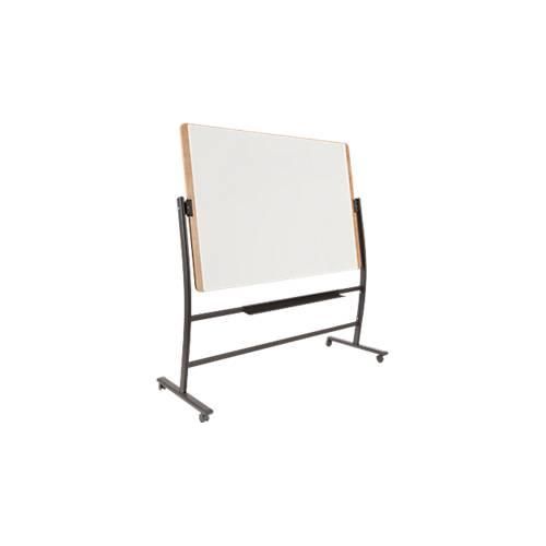 Mobiles Whiteboard Rocada Natural, drehbar, magnethaftend, Ablageschale, Stahl auf Holz, B 1500 x H 1000 mm