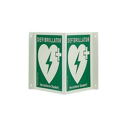 Defibrillator AED-Winkelschild, B 200 x H 200 mm, fluoreszierend