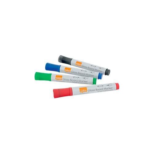 nobo Glas-Whiteboard Marker, 4er Set sortiert