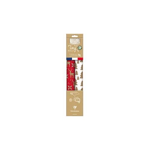 Geschenkverpackungs-Set Clairefontaine, rot-weiß, 2 Tinyrollen Geschenkpapier L 5 m x B 350 mm, Geschenkband L 20 m & 10 Geschenkanhänger