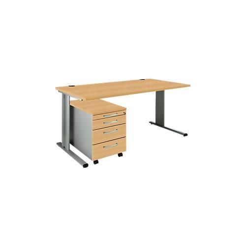 Schäfer Shop Pure 2-tlg. Büromöbel-Set PLANOVA BASIC, Schreibtisch, B 1600 mm, Buche/weißalu, mit Kabelkanal + Rollcontainer 1233