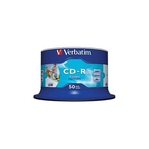 Verbatim CD-R printable (Tinte), bis 52fach, 700 MB/80 min, 50er-Spindel