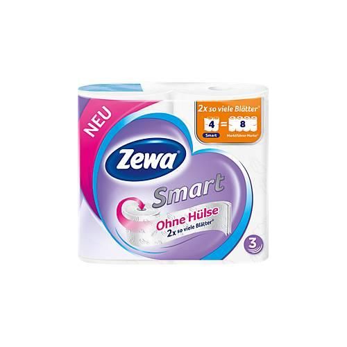 Toilettenpapier Zewa Smart, weiß, 3-lagig, 300 Blatt pro Rolle, 4 Rollen