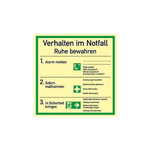 Schild mit Notfallverhaltensregeln