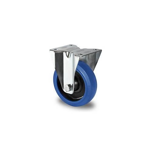 CASCOO Bockrolle R4F1, mit Rad-ø 100 mm x B 35 mm, Polyamid-Felge, Elastik-Lauffläche, blau, Rollenlager, bis 150 kg