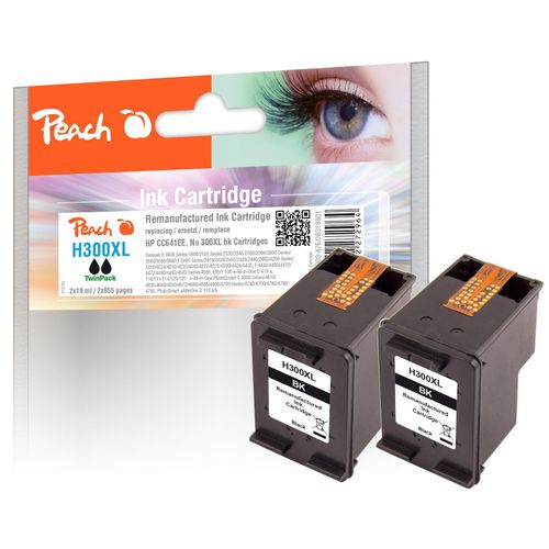 Peach HP 300 XLbk 2 Druckköpfe XL 2*bk ersetzt HP No. 300XL bk*2, D8J43AE für z.B. HP DeskJet D 1600, HP DeskJet D 1658, HP DeskJet D 1660, HP Envy 110 (wiederaufbereitet)