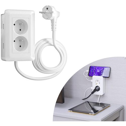 Mediashop - Presto Plug - Verteilersteckdose zum Kleben - Vergrößert die Reichweite Ihrer Steckdosen - 2-fach Steckdose mit 2 USB-Anschlüssen - inkl.