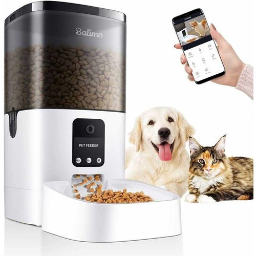 4L Automatischer Katzenfutterspender mit 1080P-Kamera, Futterspender für Katzen und Hunde, 2,4 g wlan, verbundene App, Video-Audio-Vision, Weiß