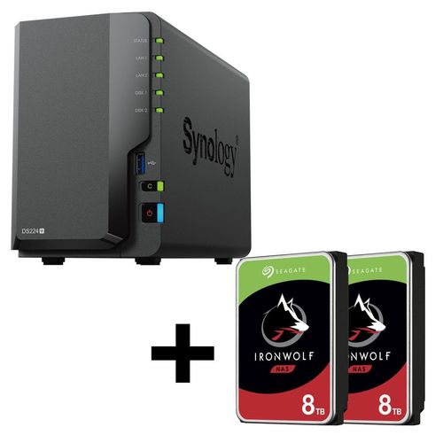 Synology DiskStation DS224+ 2 Einschübe NAS-Server Leergehäuse + 16TB (2x8TB) Seagate Ironwolf SATA 3.5