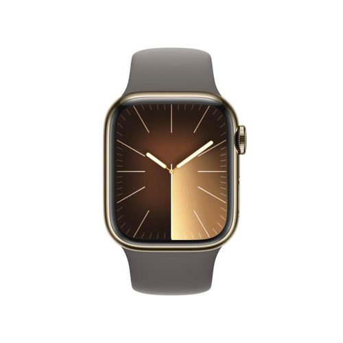 Apple Watch Series 9 (GPS + Cellular) 45mm Edelstahlgehäuse gold, Sportband grau S/M