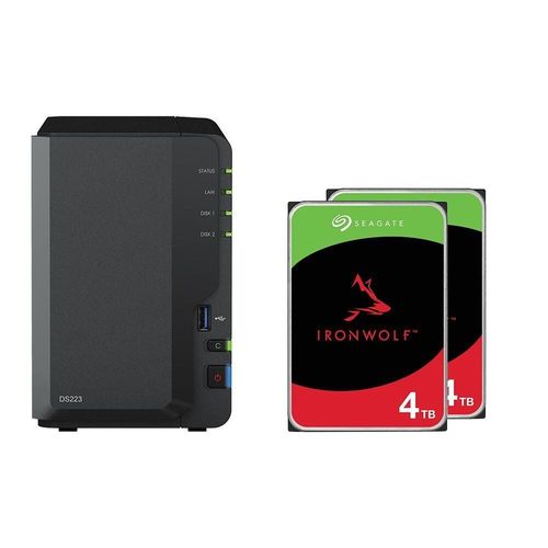 Synology DiskStation DS223 2 Einschübe NAS-Server Leergehäuse + 8TB (2x 4TB) Seagate Ironwolf SATA 3.5