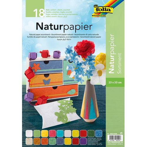 Folia Naturpapier in Bunt - 18 Blatt - (L)33 x (B)23 cm