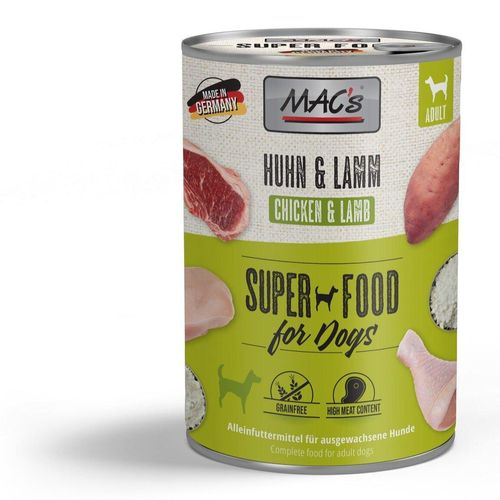 MACs Hundefutter mit Fleisch in Dosen, Hühnchen & Lamm 6x400 g