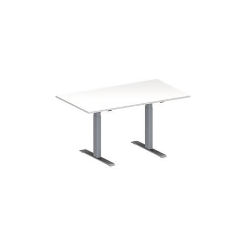 Schäfer Shop Genius Konferenztisch MODENA FLEX, Rechteck, T-Fuß Rechteckrohr, B 1400 x T 800 x H 650-850 mm, weiß/weißaluminium RAL 9006