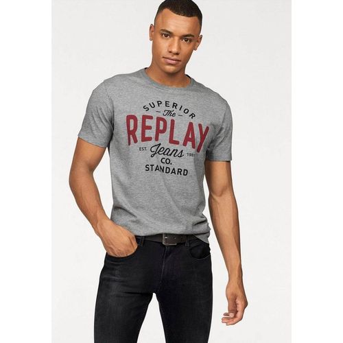 Replay T-Shirt mit Markendruck, grau