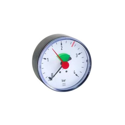 AFRISO Manometer HZ 63 - Anschluss axial/zentrisch 3/8'' AG selbstdichtend, Anzeige 0-4 bar, rote Markierung bei 2,5 bar