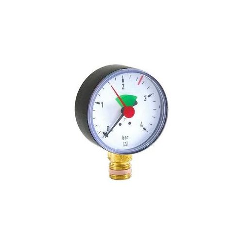 AFRISO Manometer HZ 63 - Anschluss radial 3/8'' AG selbstdichtend, Anzeige 0-4 bar, rote Markierung bei 2,5 bar