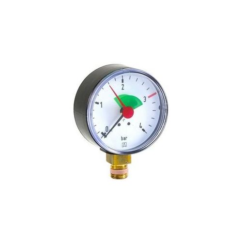 AFRISO Manometer HZ 63 - Anschluss radial 1/4'' AG selbstdichtend, Anzeige 0-4 bar, rote Markierung bei 3,0 bar