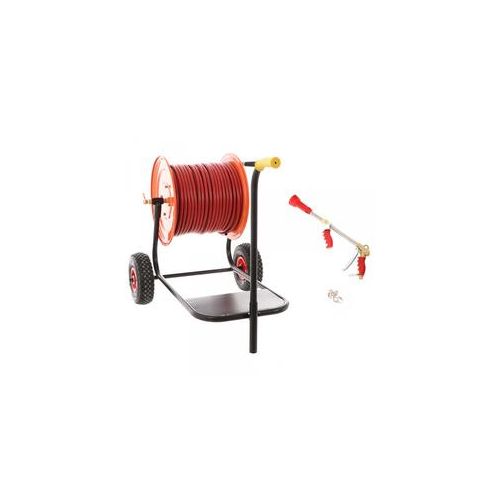 Schlauchhaspel- mit Wagen - Epoxidfarbe - Schlauch 100 m - 40 bar - Mitra Professional Lanze für Hochbäume