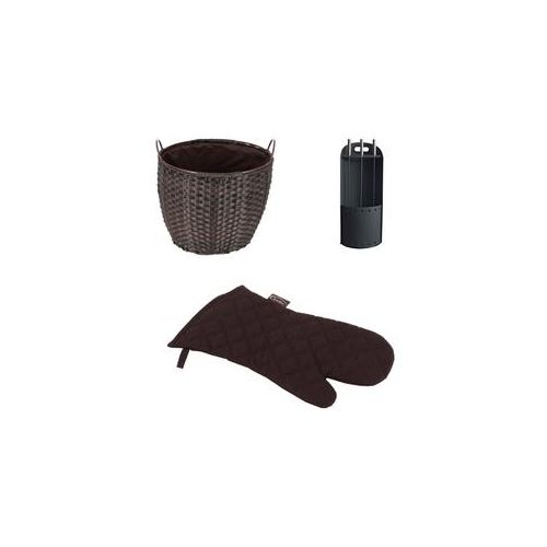 Holzkorb-Set| Holzkorb, Kaminhandschuh, Kaminbesteck| Rattan Braun| 68 L