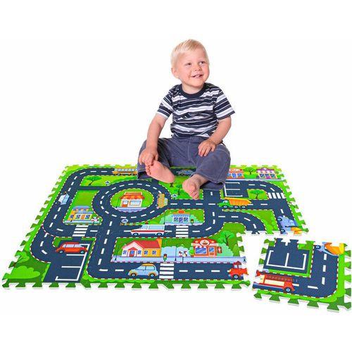 12 Teile Puzzlematte Straße für Kinder - 30x30 Spielstraße Puzzle Spielteppich - bunt