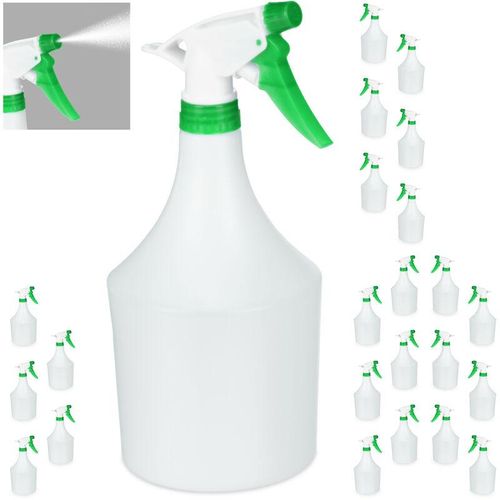 24 x Sprühflasche Pflanzen, einstellbare Düse, 1 Liter Handsprüher, mit Skala, Kunststoff, Blumensprüher, weiß-grün