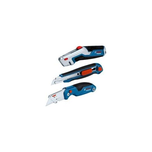 Messer-Set Professional, 3-teilig, Teppichmesser blau, für Abbrechklingen und Trapezklingen