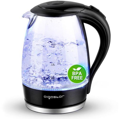 Wasserkocher Glas 1,7 Liter, 2200 Watt, LED-Beleuchtung, 100% bpa Frei, Verdicktes Borosilikatglas Wasserkocher mit Kalkfilter, 360° Edelstahl