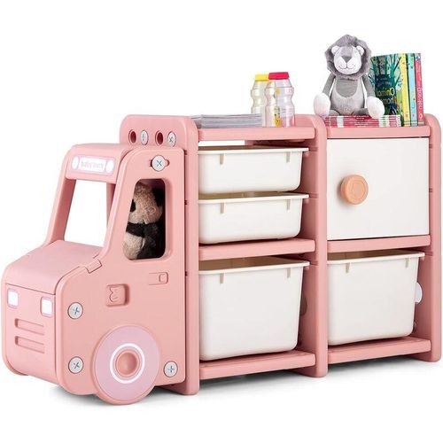 Spielzeugregal, 2 Ebenen Kinderregal mit Schrank und Aufbewahrungsboxen, Bücherregal für Kinder, Kinderzimmer Regal für Spielzeug Aufbewahrung, 110 x