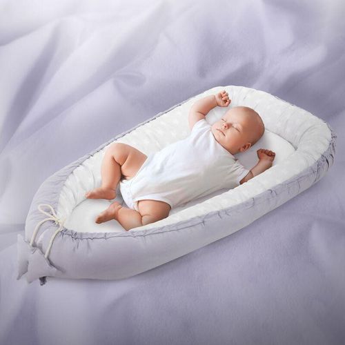 Joyz - Babynest aus Baumwolle, 90x50 cm, Hellgrau, 2-Teilig, antiallergisch