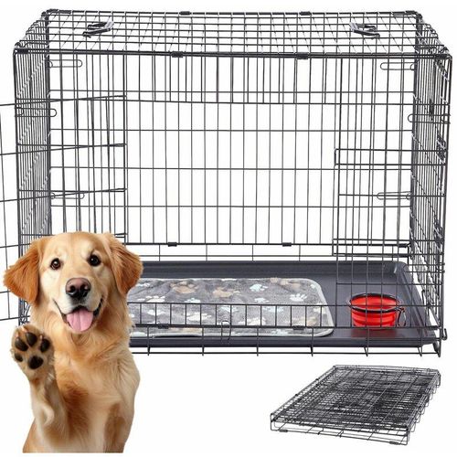 Arebos - Hundekäfig 77,5 x 53 x 59 cm Hundetransportbox Auto klappbar Hundebox faltbar Transportbox Hund mit 2 Türen Hundekäfig für Zuhause inkl.
