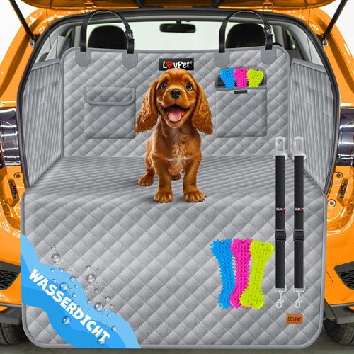 Lovpet - Kofferraumschutz Hund gesteppt mit Seiten- und Ladekantenschutz Universale Kofferraum-Schutzmatte für Hunde Hundedecke Wasserabweisend Grau