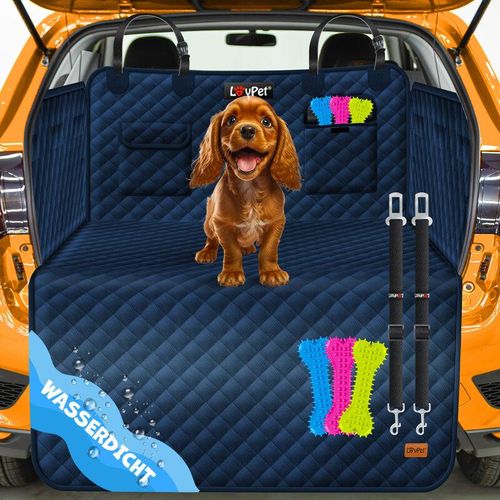 Kofferraumschutz Hund gesteppt mit Seiten- und Ladekantenschutz Universale Kofferraum-Schutzmatte für Hunde Hundedecke Wasserabweisend Navyblau