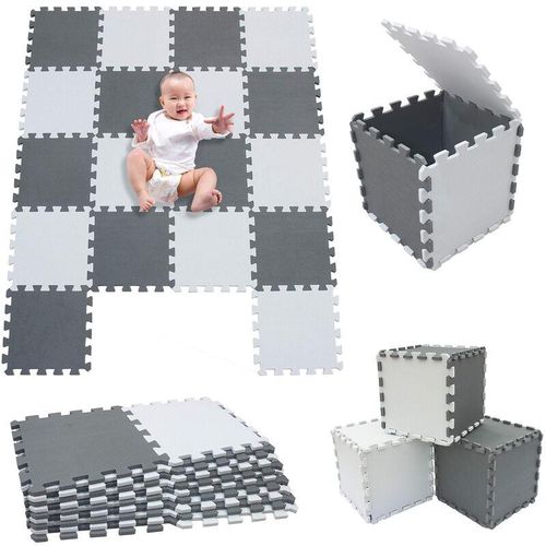 Puzzle-Spielmatte für Baby ,Kinder Bodenmatte,Spielmatte,Schutzmatte,Kinderteppich,Krabbelmatte Puzzelmatte für Babys,30 x 30,weiß + dunkelgrau