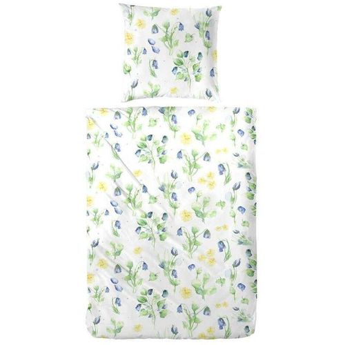 Polycotton Bettwäsche Blumen Aquarell Blau 135x200 cm + 80x80 cm - Blau - Hahn