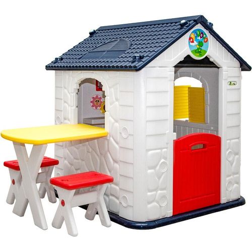 Kinder Spielhaus ab 1 - Garten Kinderhaus mit Tisch - Kinderspielhaus Kunststoff - weiss